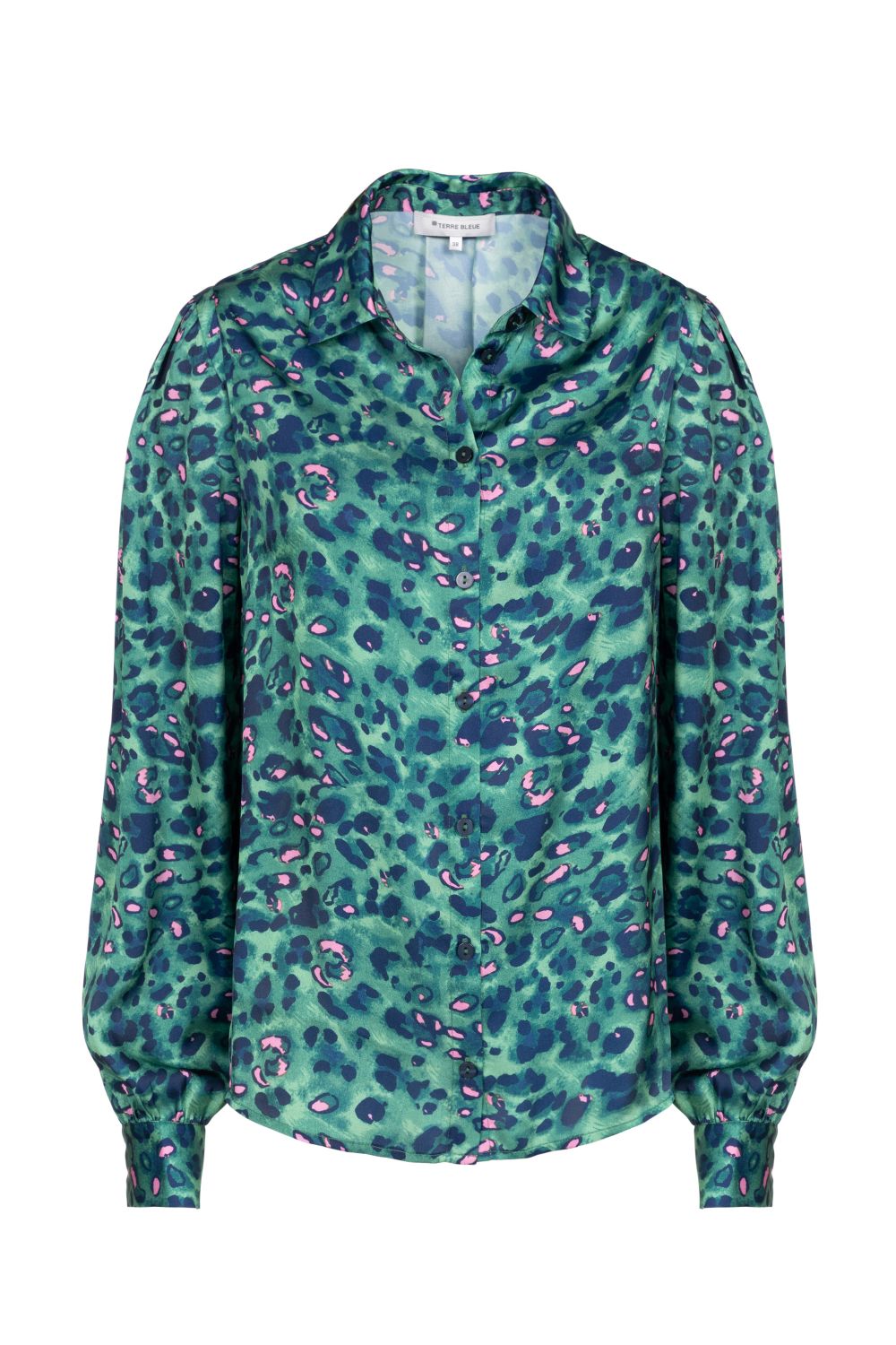 Blouse vert foncé à l'aspect satiné et imprimé