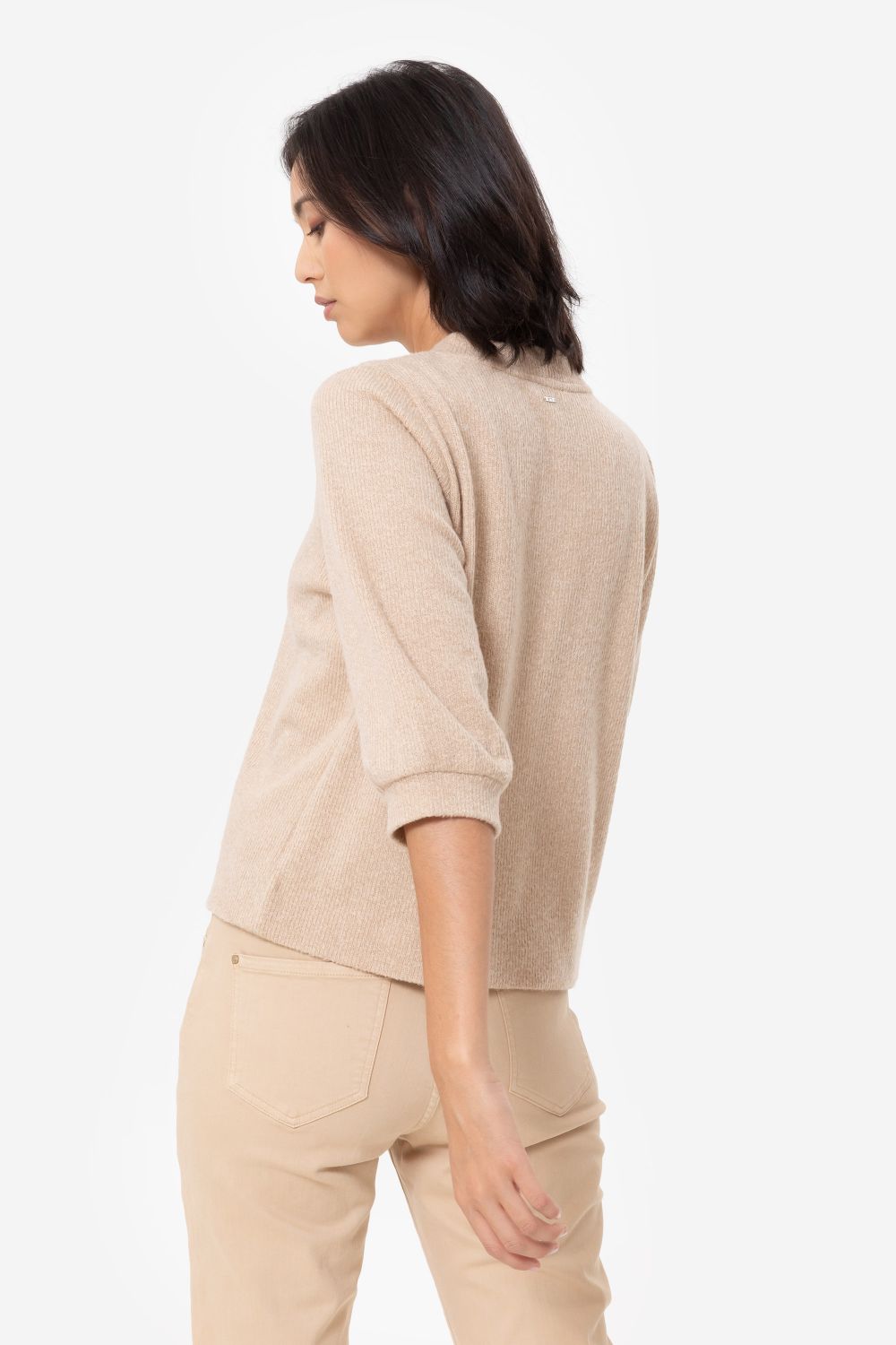 Haut en jersey beige foncé, à manches 3/4