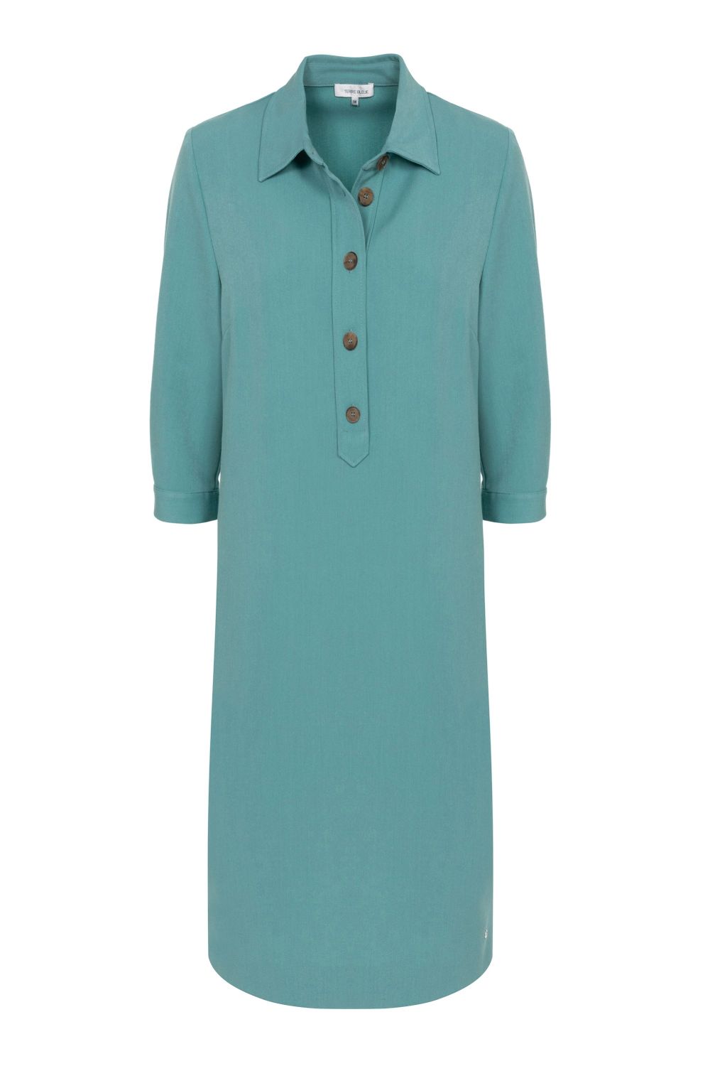 Robe courte turquoise à manches 3/4 et boutons