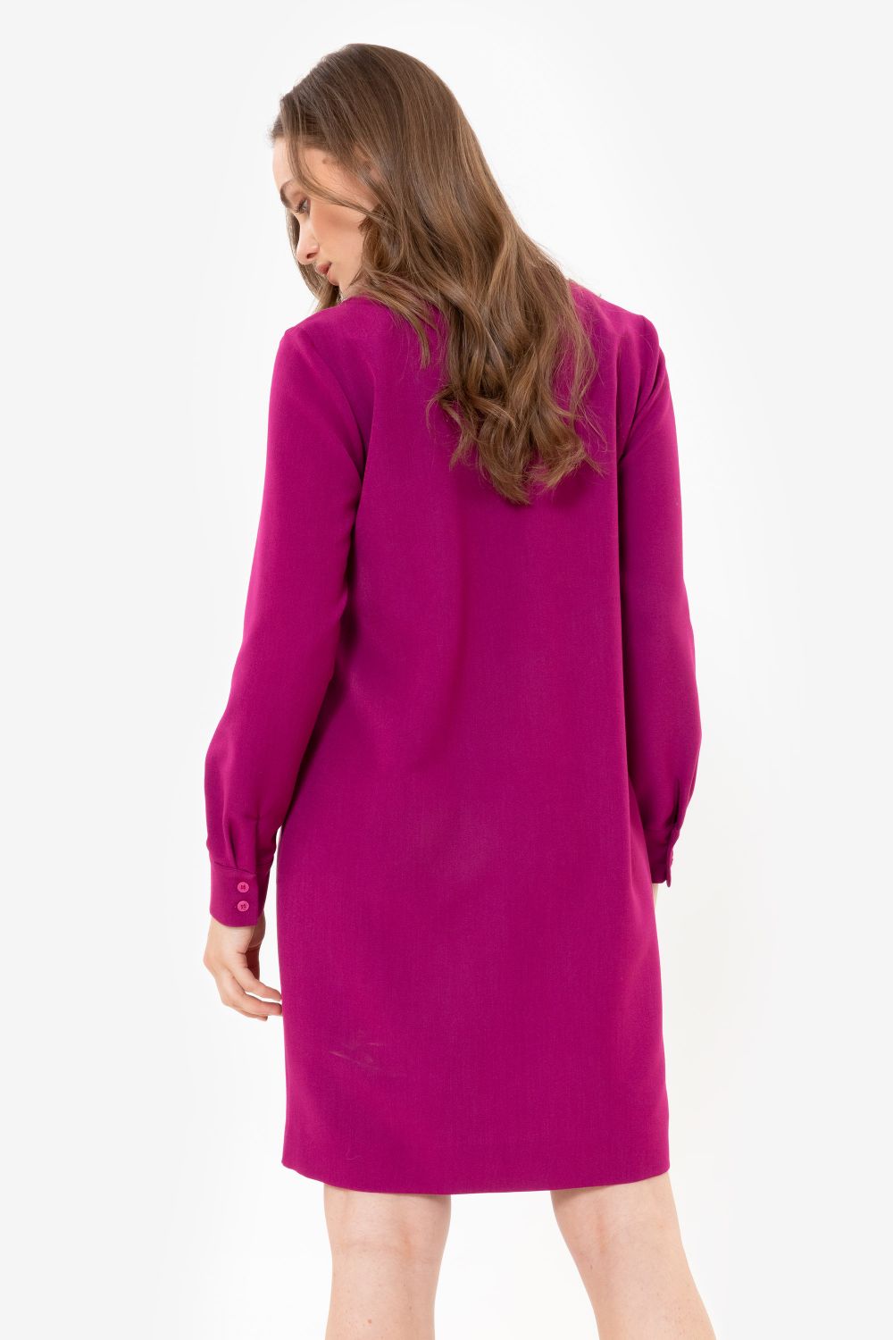 Robe midi fuchsia, à col V et manches longues