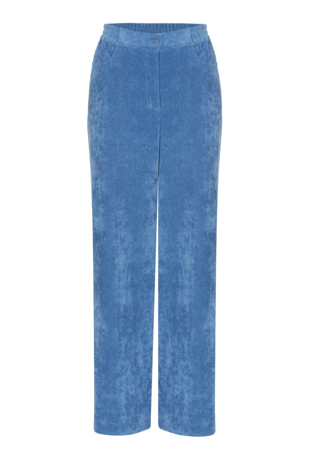 Pantalon femme en velours bleu, jambes amples