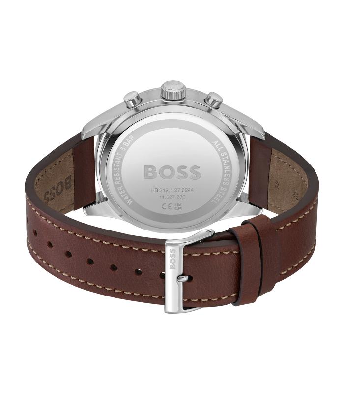 Boss - View - Man - Camel Band -  Rode Wijzerplaat - Zilveren Kast - 44 Mm - 5 Atm