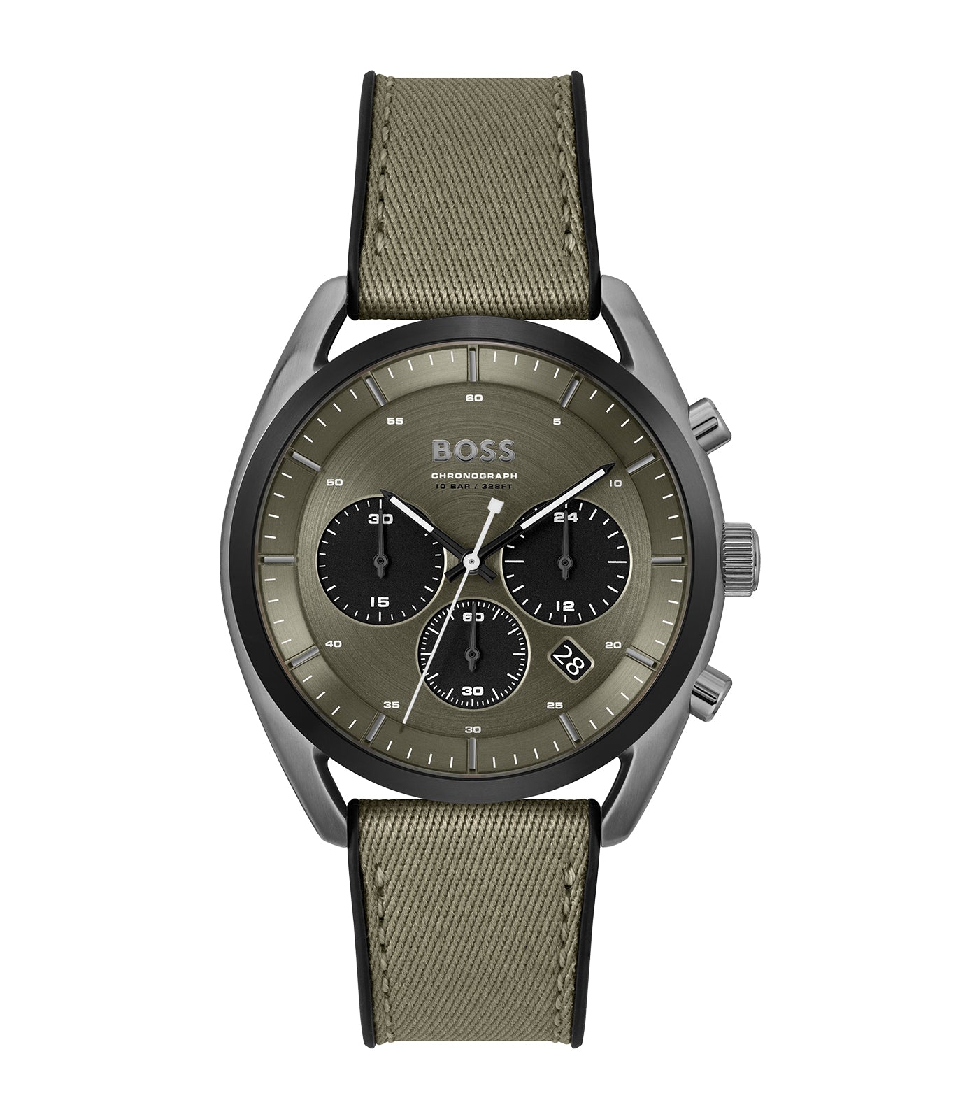 Boss - Top - Man - Chrono Armband Silicone Khaki - Kast PVD Grijs - Wijzerplaat Khaki - Datum