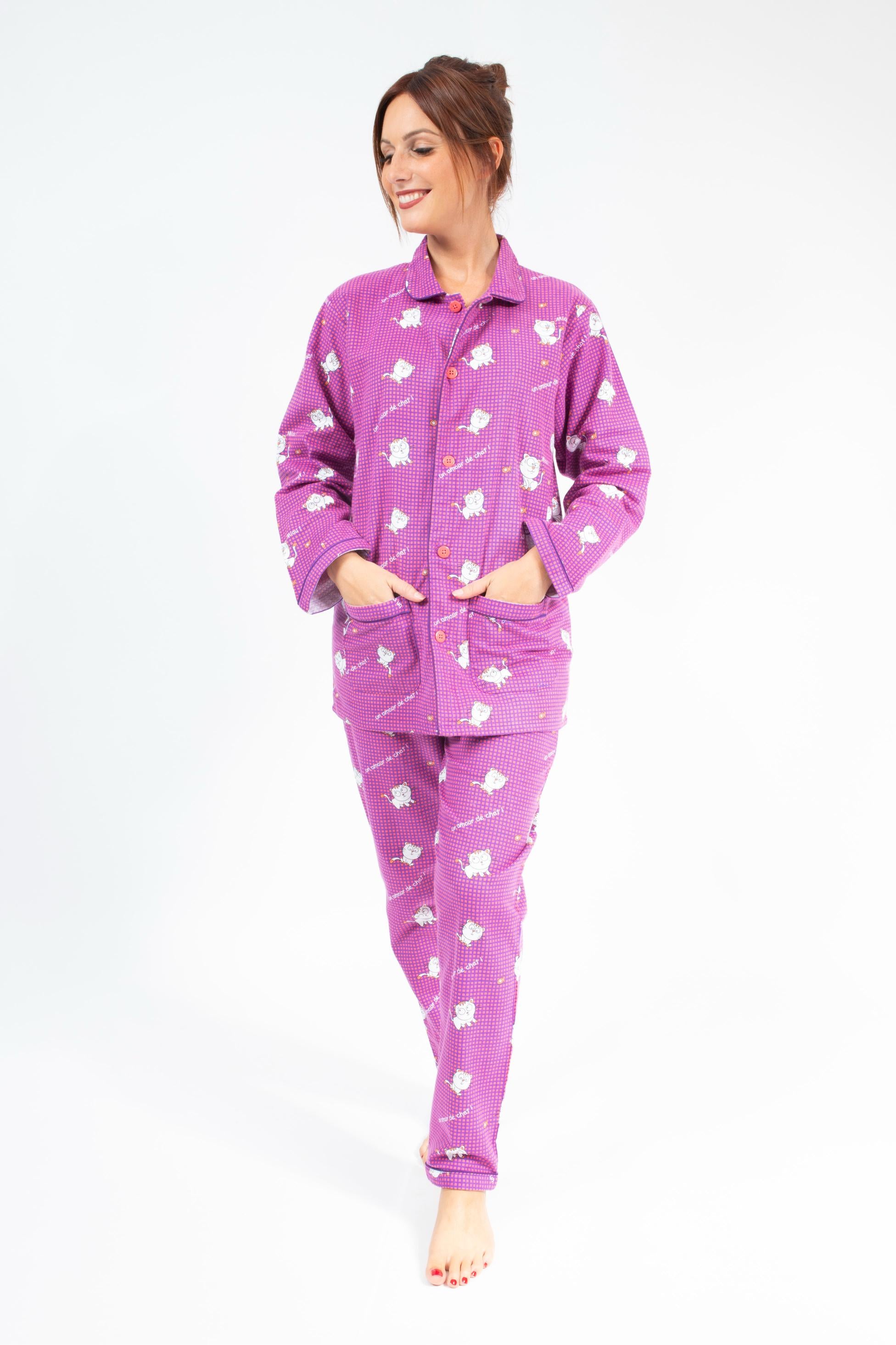 Flanellen Pyjama Vrouw Mallow/Purple