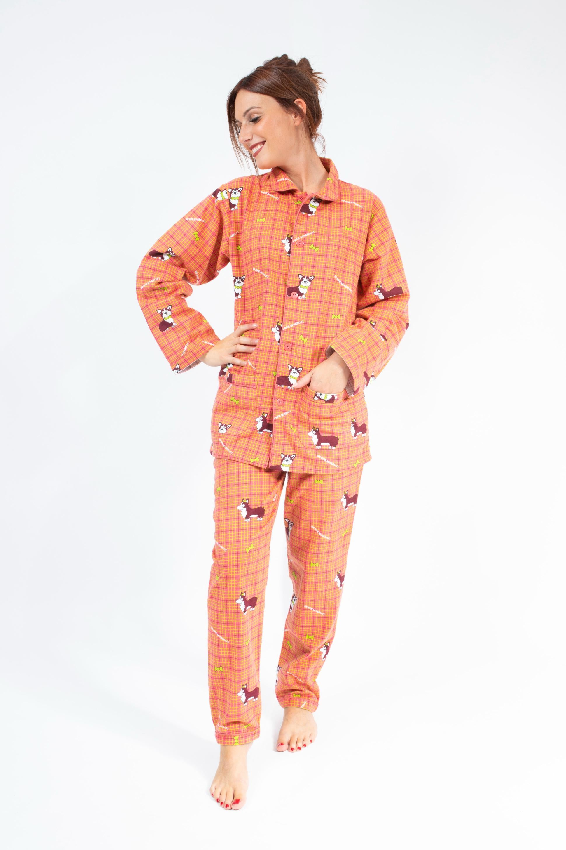 Flanellen Pyjama Vrouw Red/Orange