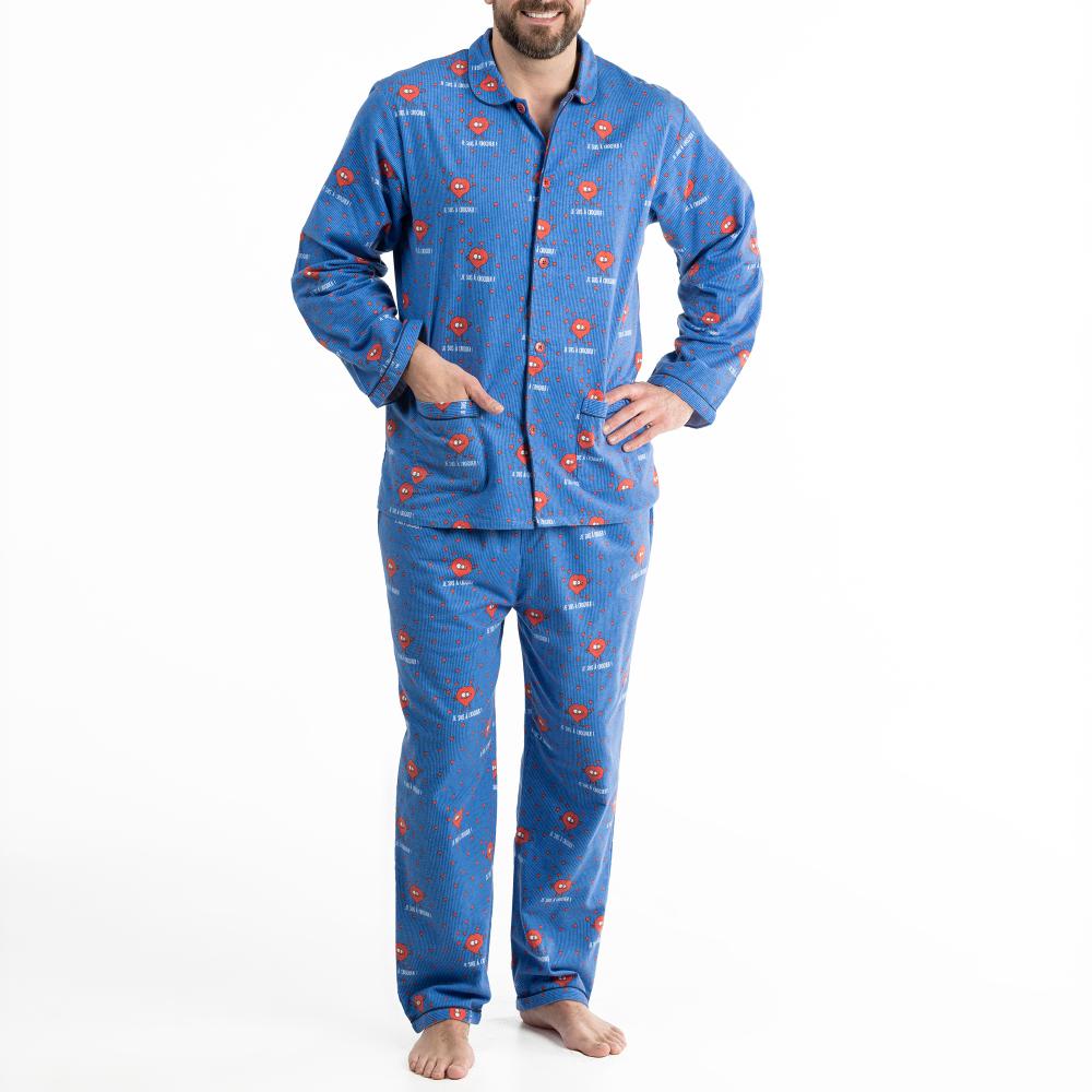 Lange Pyjama - Man - Bleu À Ligne