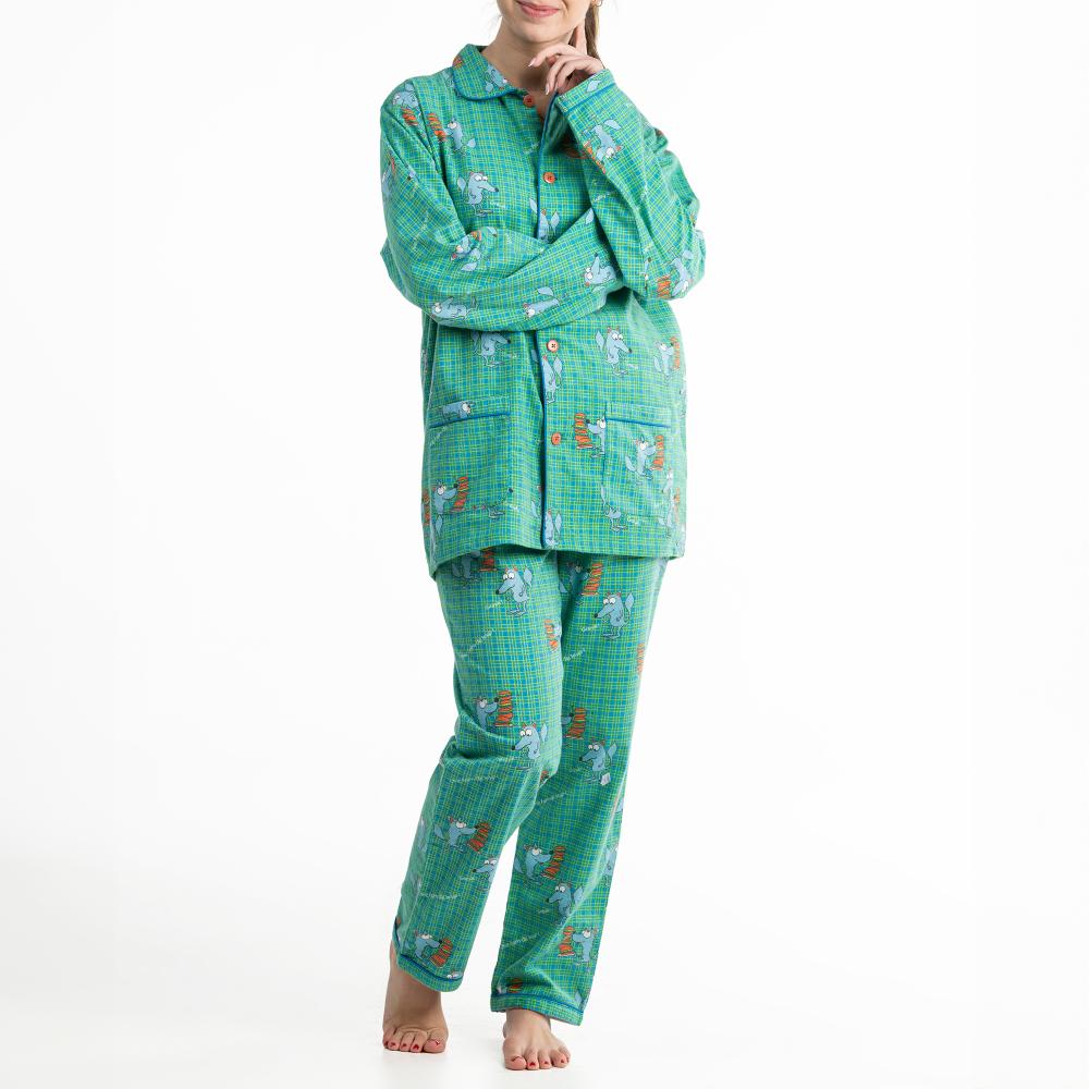 Lange Pyjama - Vrouwen - Bleu/Vert