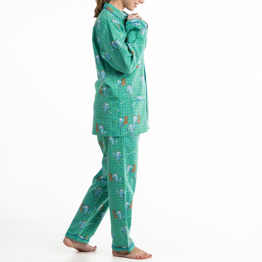 Lange Pyjama - Vrouwen - Bleu/Vert