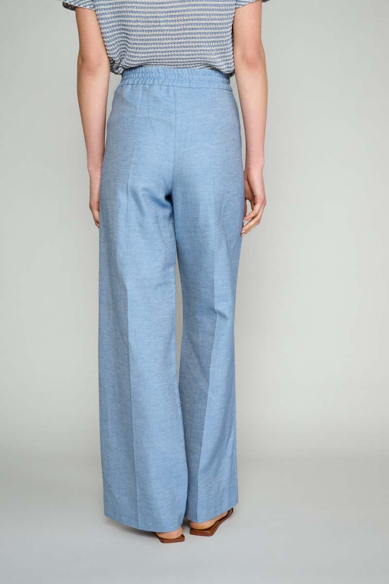 Pantalon Large Bleu En Lin Mélangé - Bleu