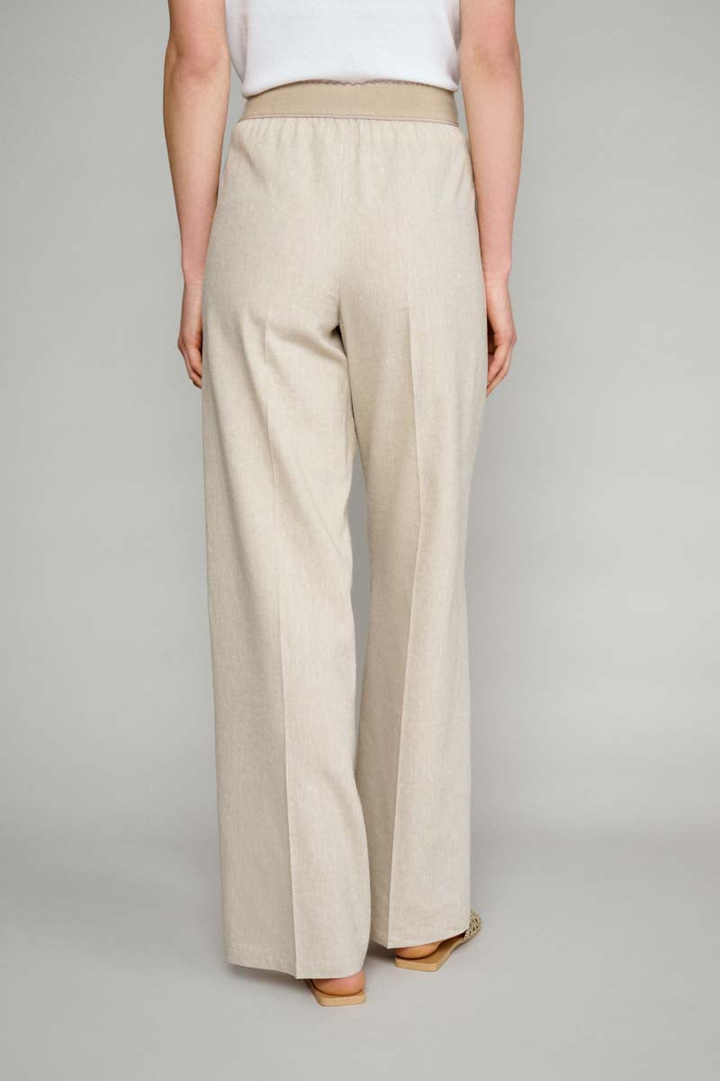 Pantalon Large En Lin Mélangé Beige  - Beige