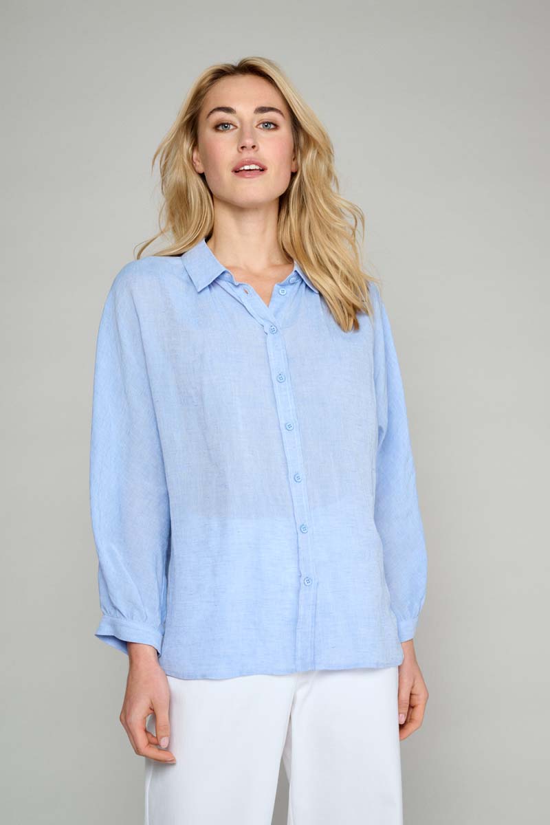 Leuke Bloes In Blauwe Viscose-Linnen - Blauw