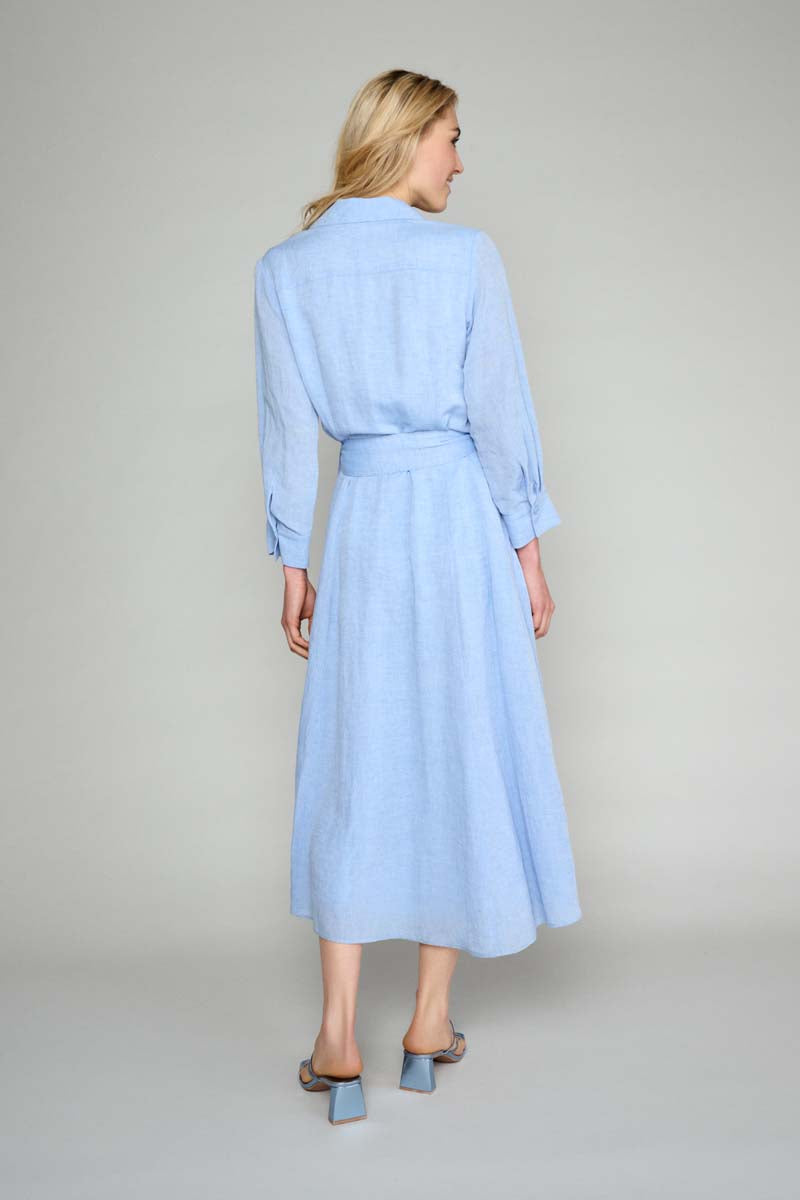 Robe En Viscose Et Lin Bleu - Bleu