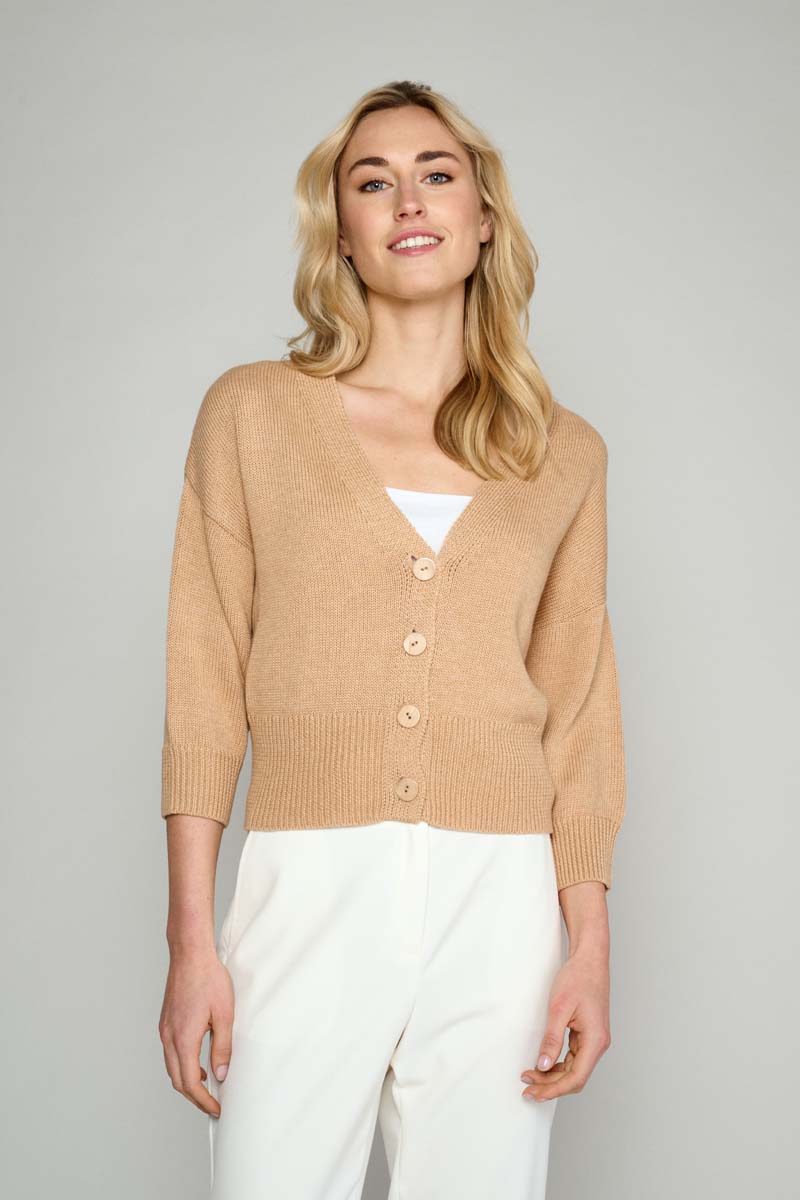 Gebreide Cardigan In Camel Kleur - Camel