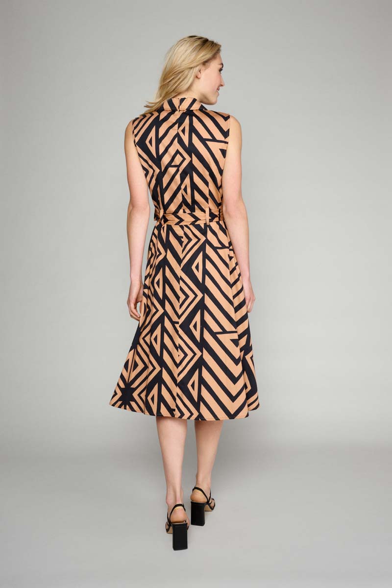 Elegante Mouwloze Jurk In Bicolor Print  - Zwart