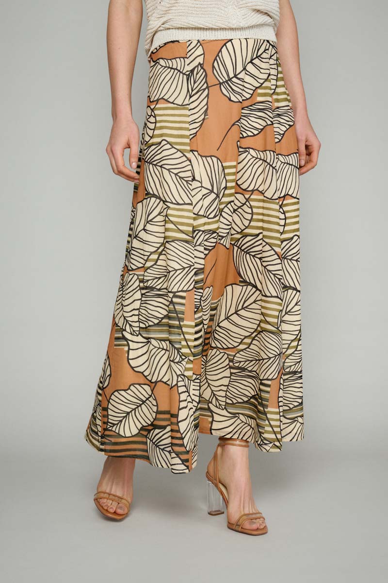 Elegante Katoenen Rok Met Print - Camel