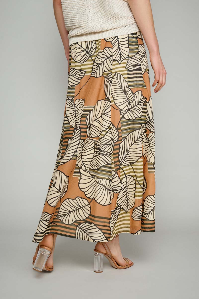 Elegante Katoenen Rok Met Print - Camel