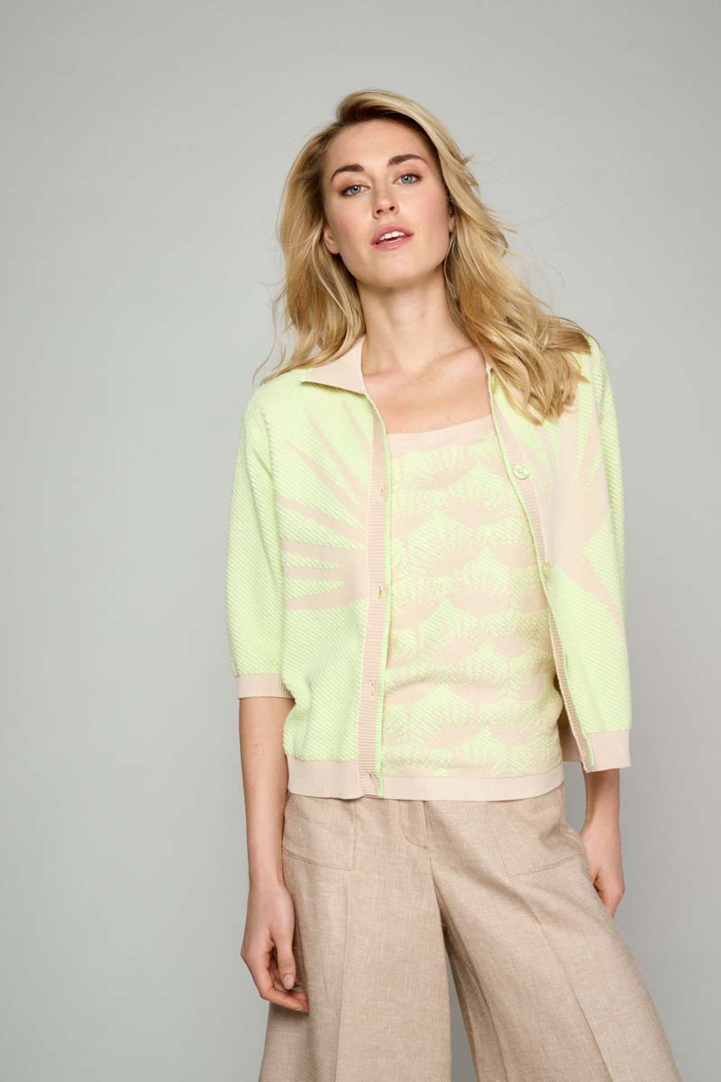 Groene Cardigan In Jacquard - Beige