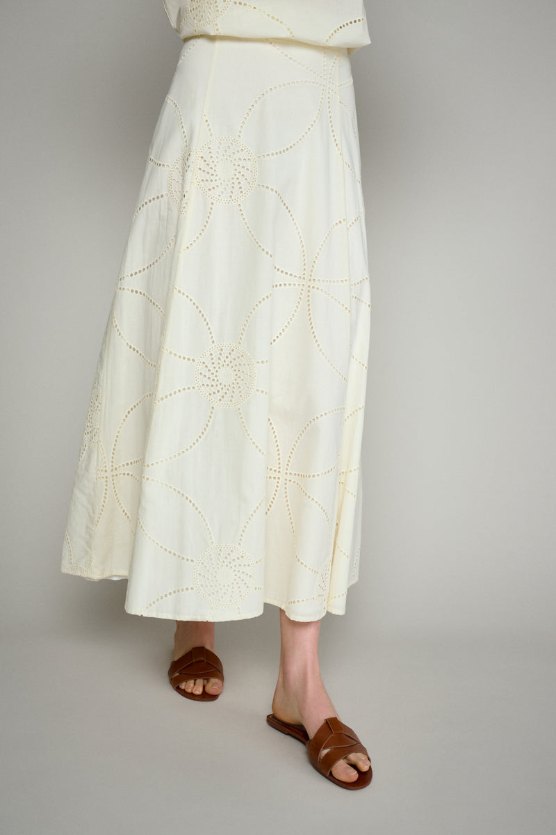 Elegante Rok In Broderie Anglaise - Cream