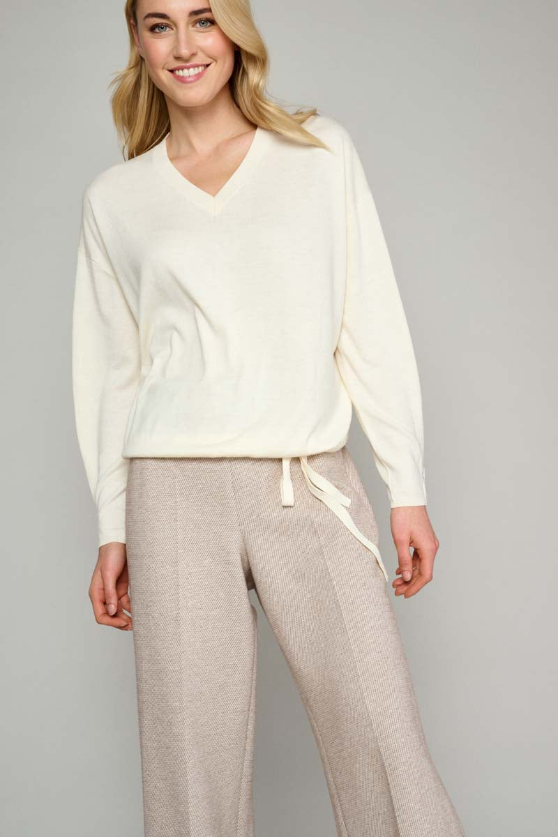 Ecru Pull Met V-Hals En Detail  - Cream