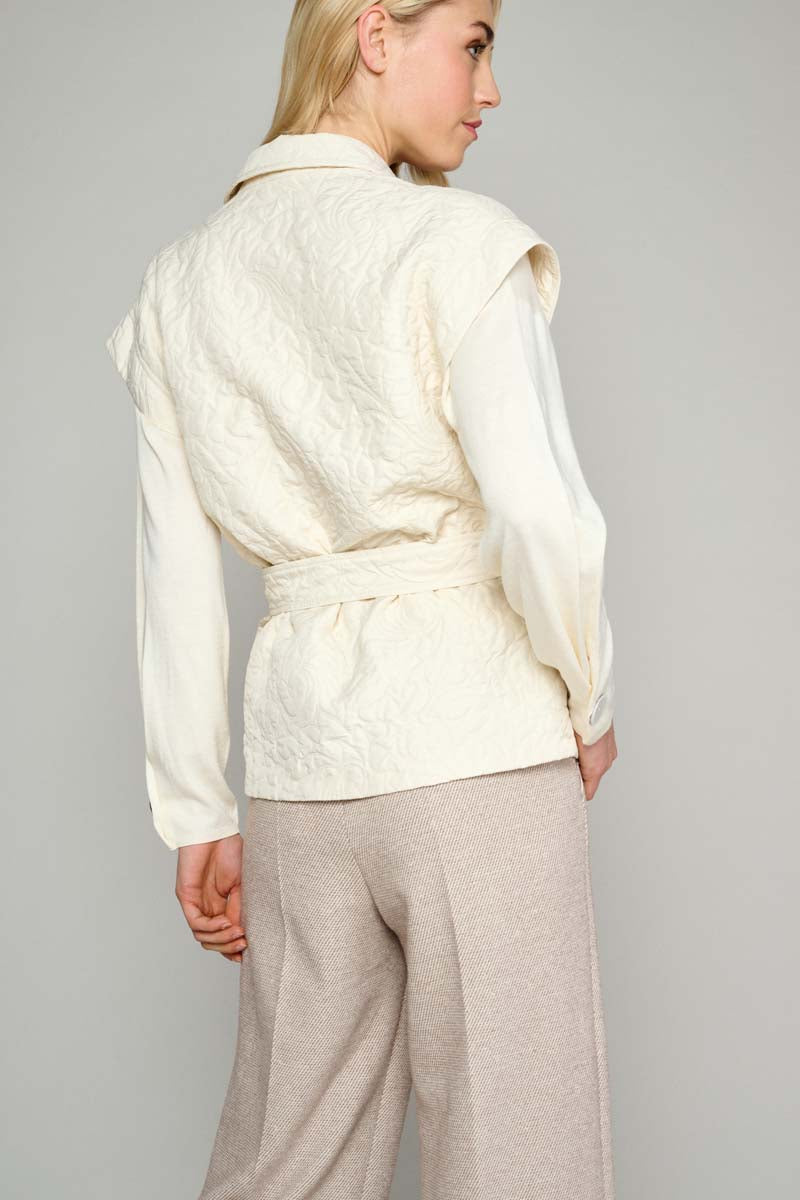 Ecru Pull Met V-Hals En Detail  - Cream