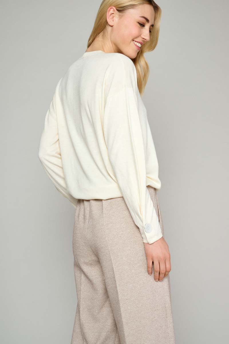 Ecru Pull Met V-Hals En Detail  - Cream