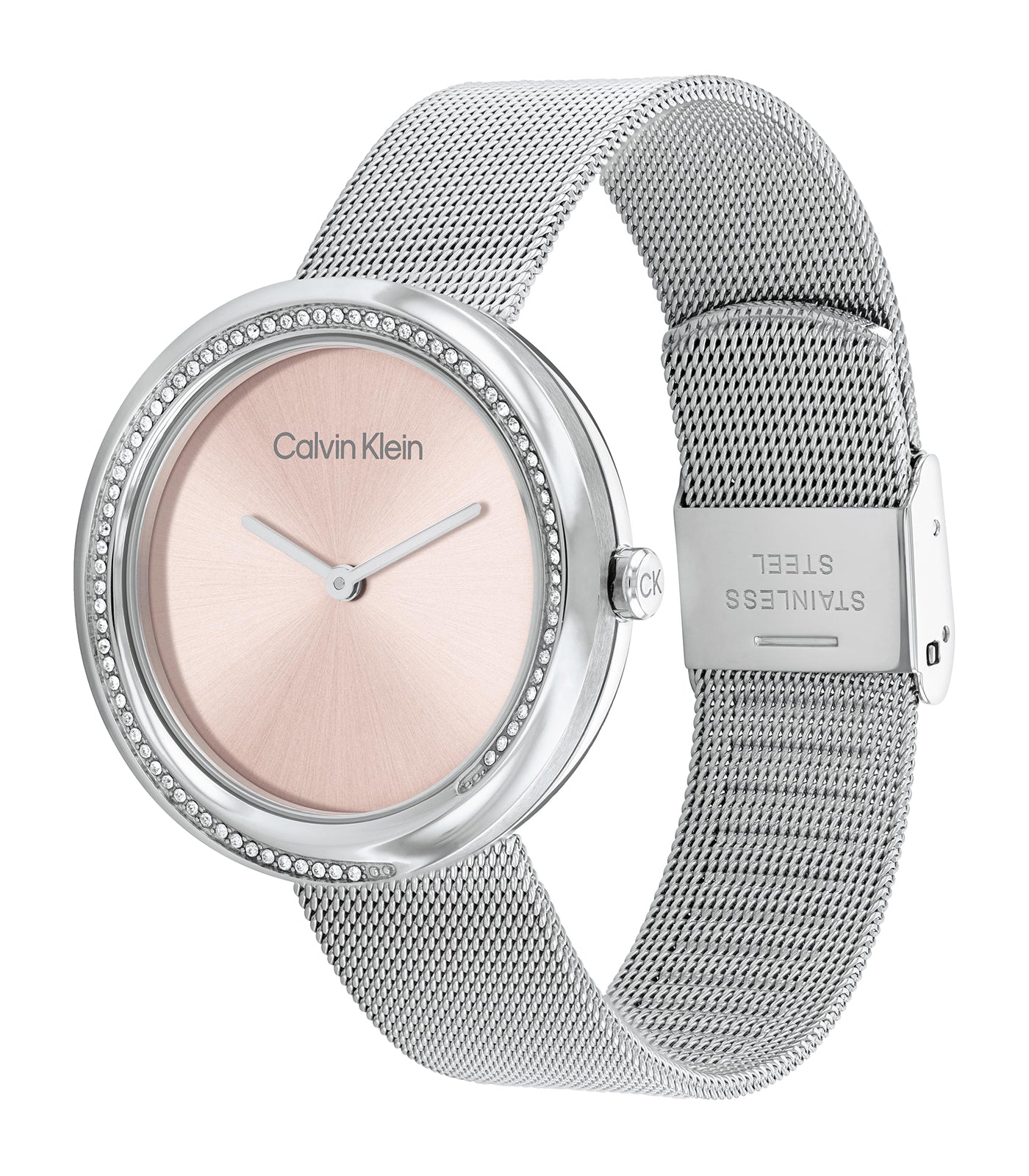 Calvin Klein - Sculptural - Vrouwen - Zilveren Armband - Roze Wijzerplaat - Zilveren Kast