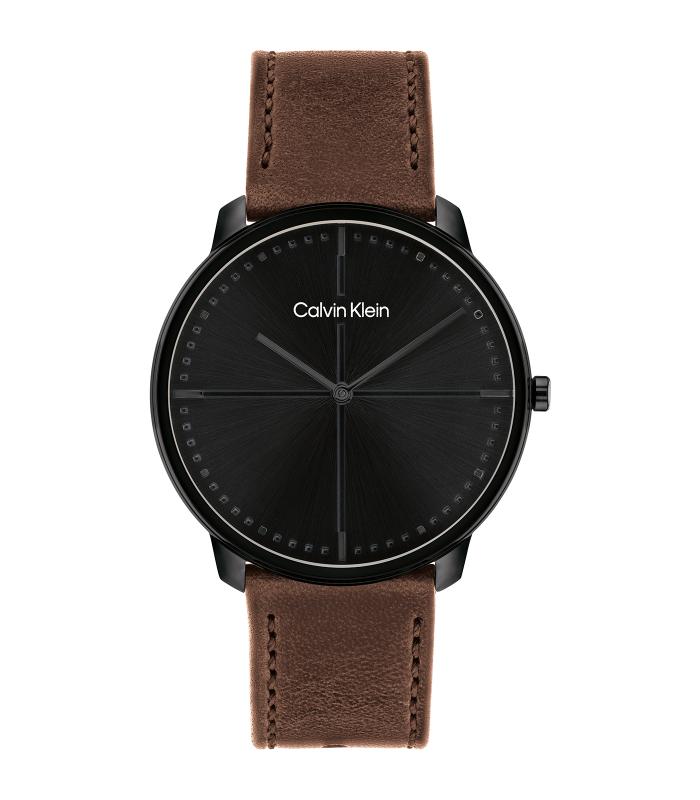 Calvin Klein - Timeless - Man - Bruine Band - Zwarte Wijzerplaat - Zwarte Kast