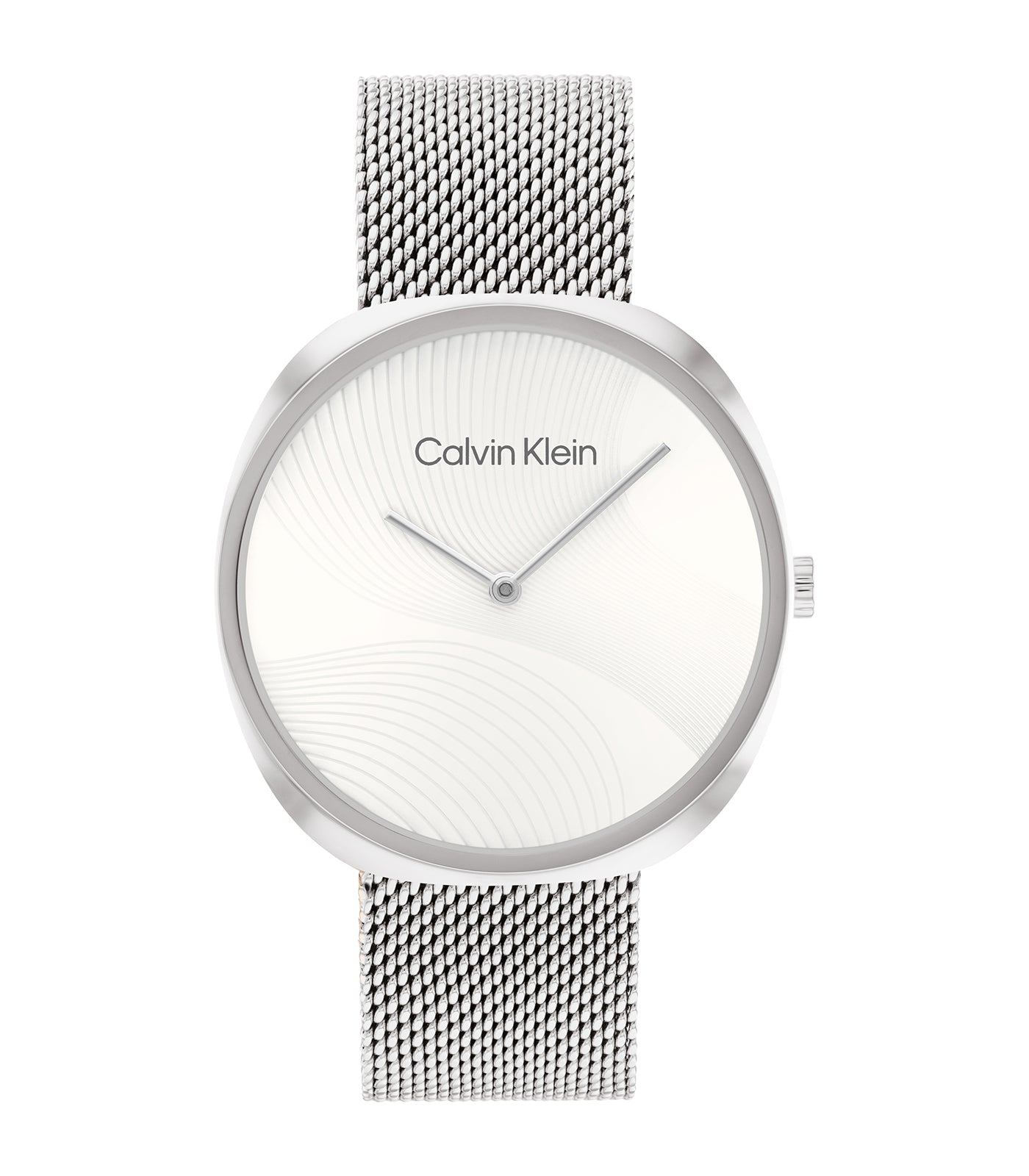 Calvin Klein - Sculptural - Vrouwen - Milanese Armband - Stalen Kast - Witte Wijzerplaat