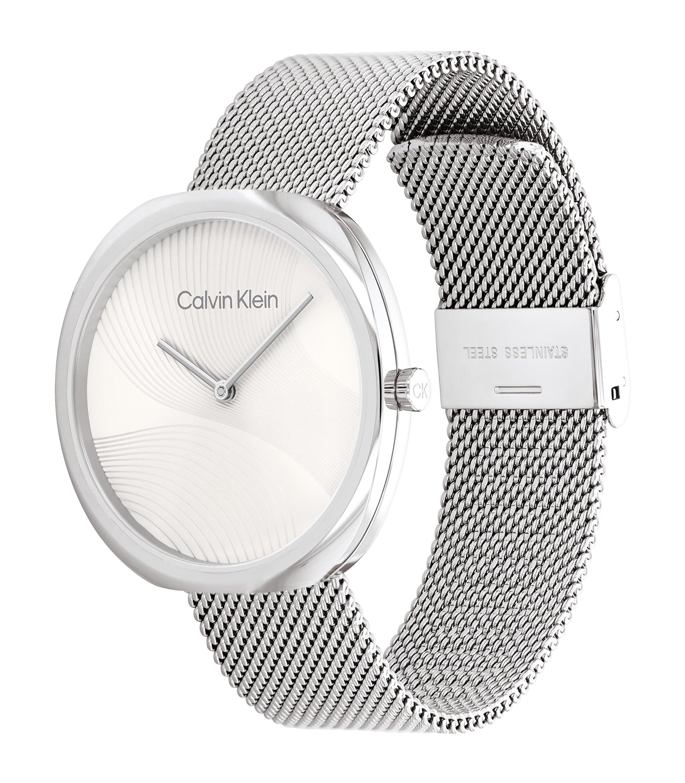 Calvin Klein - Sculptural - Vrouwen - Milanese Armband - Stalen Kast - Witte Wijzerplaat