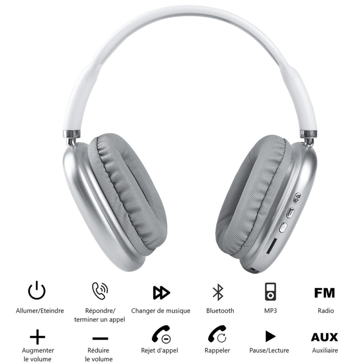 Casque Sans Fil Bluetooth - Argent