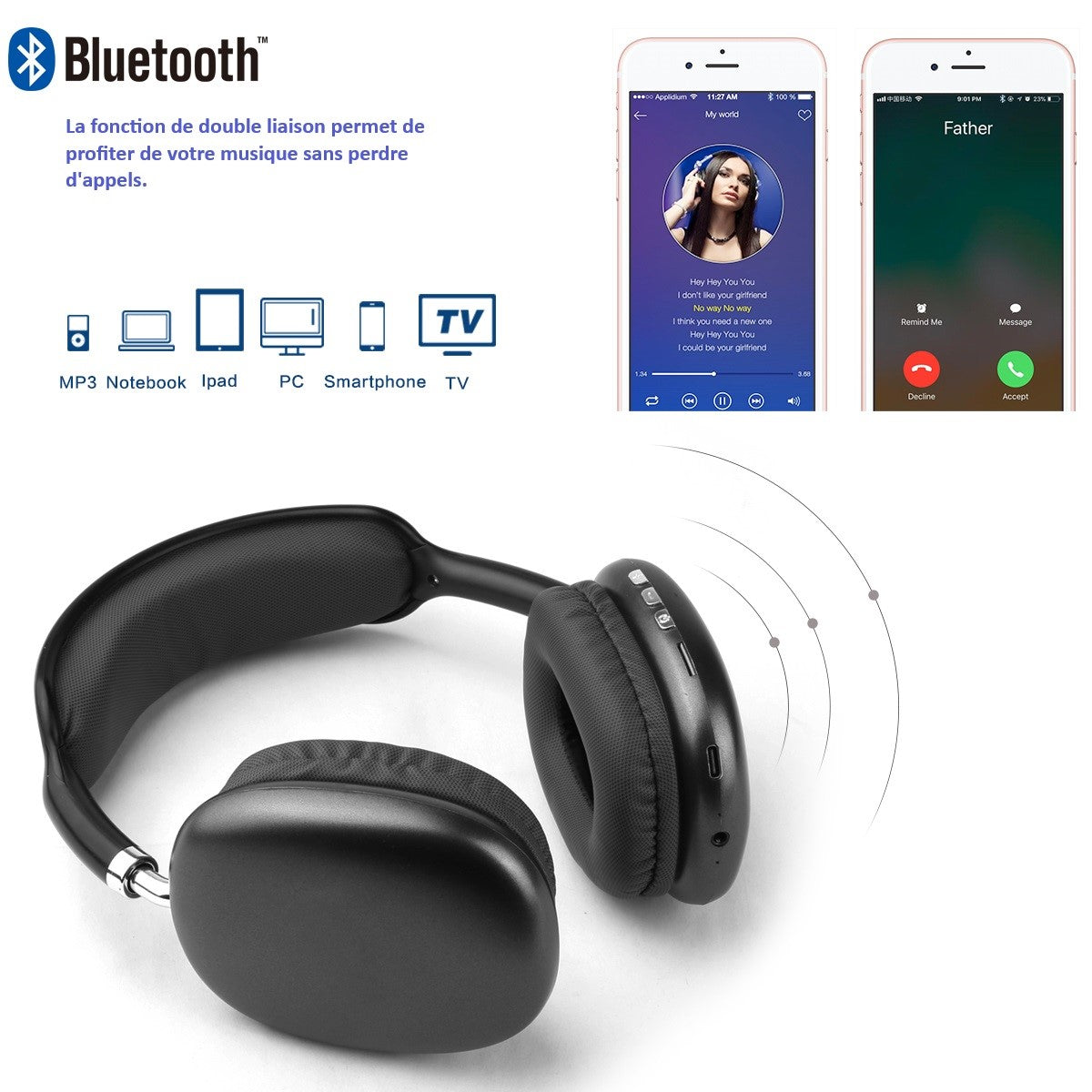 Draadloze Bluetooth Koptelefoon - Zwart