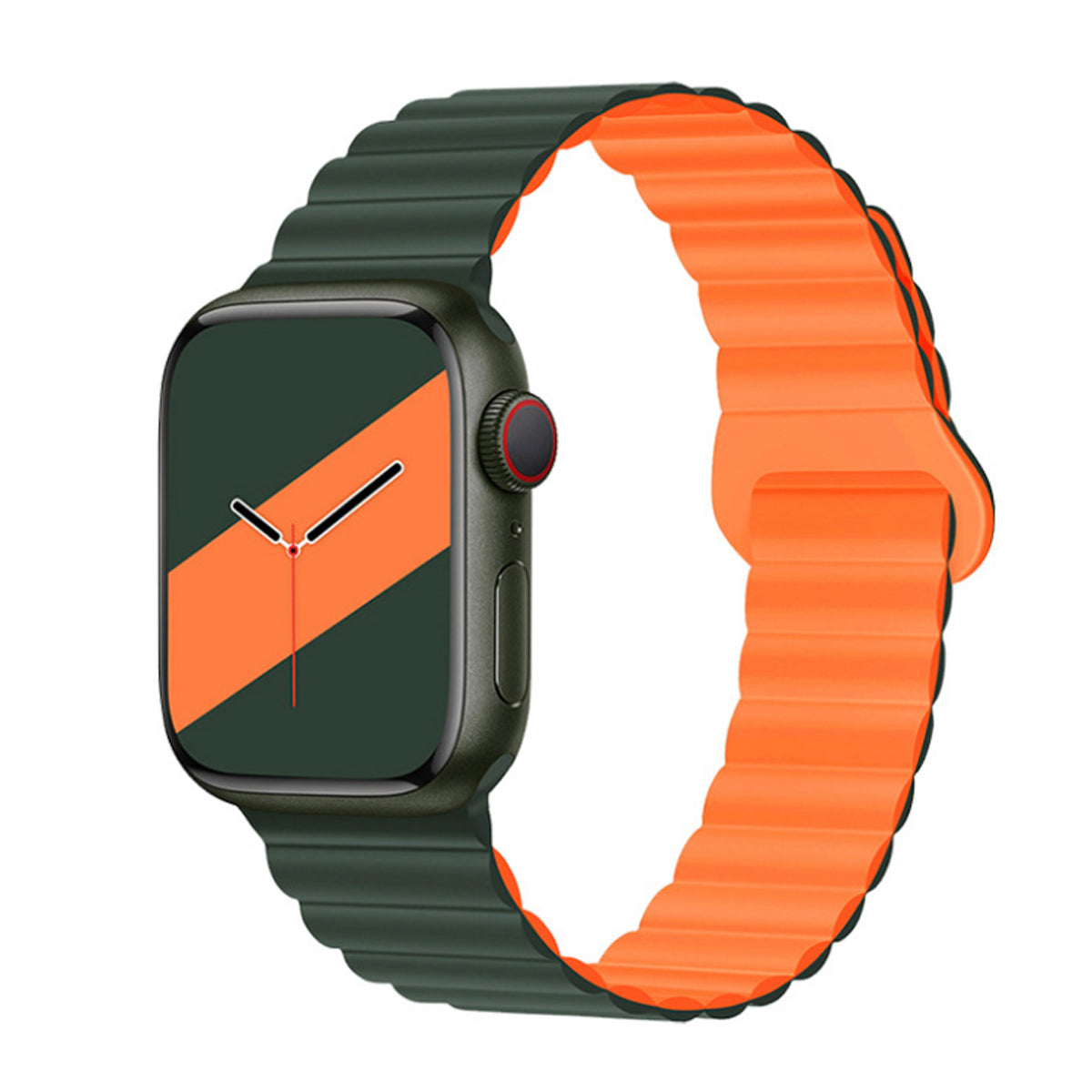 Armband Compatibel Met Apple Watch 42/44/45/49 Mm - Donkergroen/Oranje