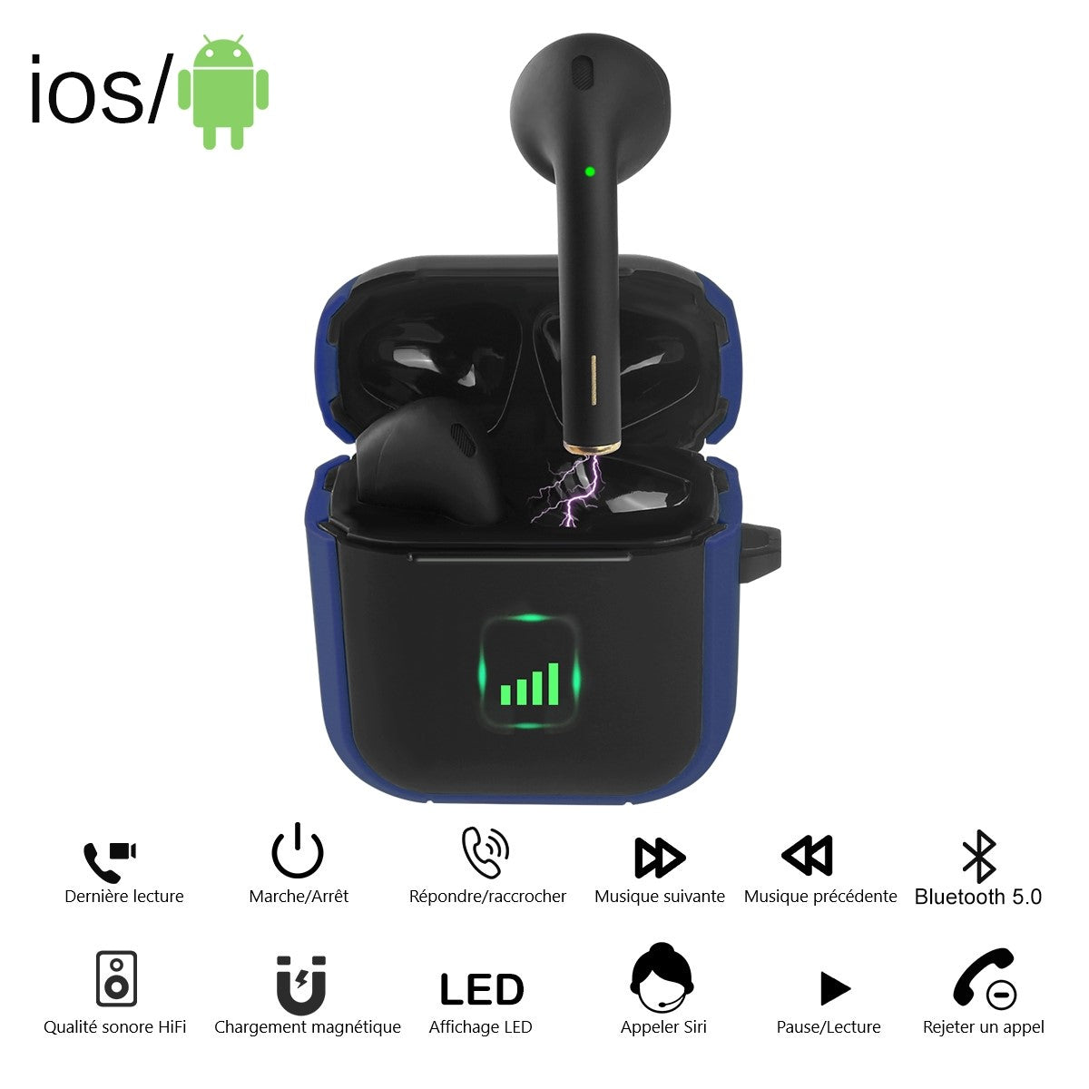 Ecouteurs Bluetooth Sans Fil - Bleu