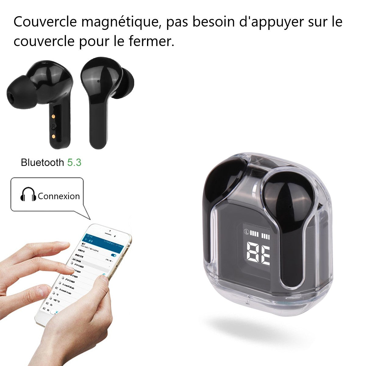 Ecouteurs Bluetooth Sans Fil - Noir