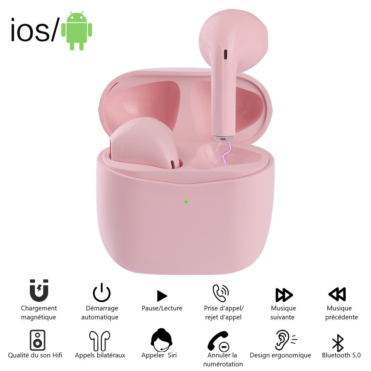 Ecouteurs Bluetooth Sans Fil - Rose