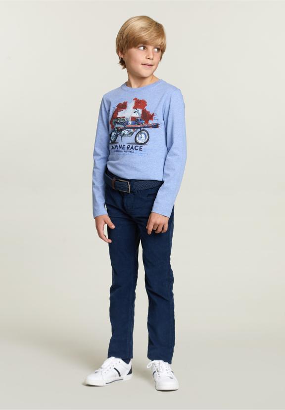 T-shirt en coton fantaisie mélange jeans - bleu