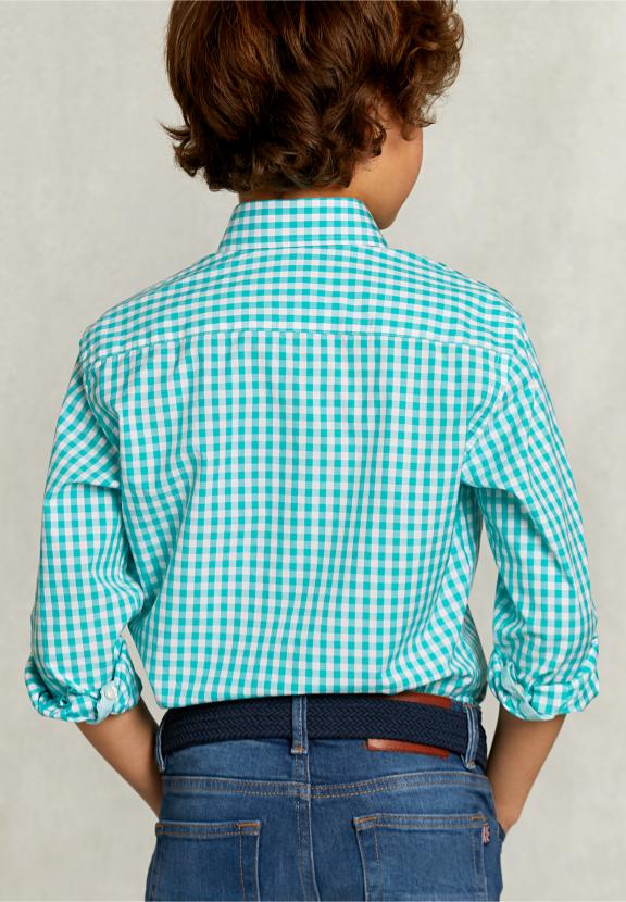 Custom Fit Checked Shirt Green.White - Groen