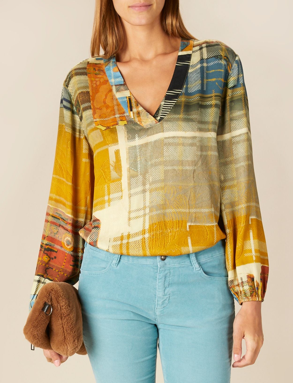 Vrouw Losse V-hals Shirt In Multi