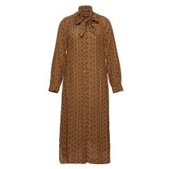 Femme Robe-chemise Avec Ruban De Col En Marron