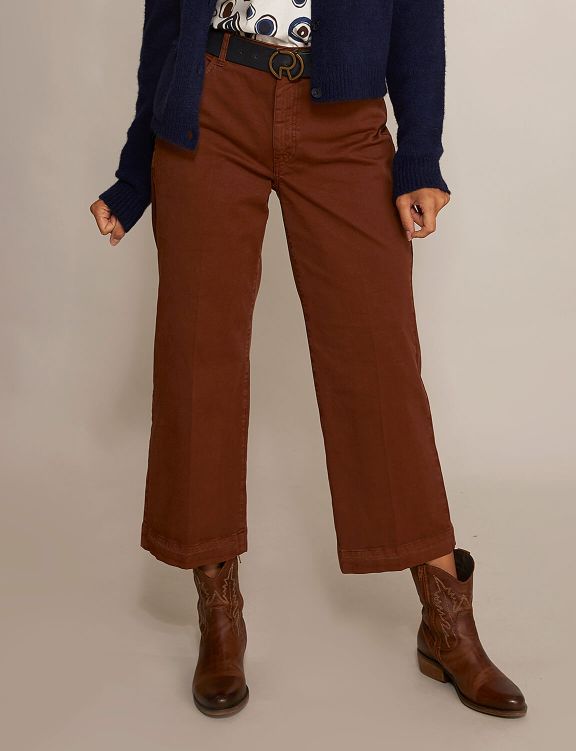 Vrouw Wijde Katoenen Cropped Broek In Het Bruin