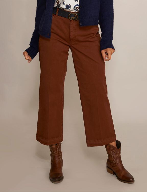 Pantalon Large en Coton Court en Marron