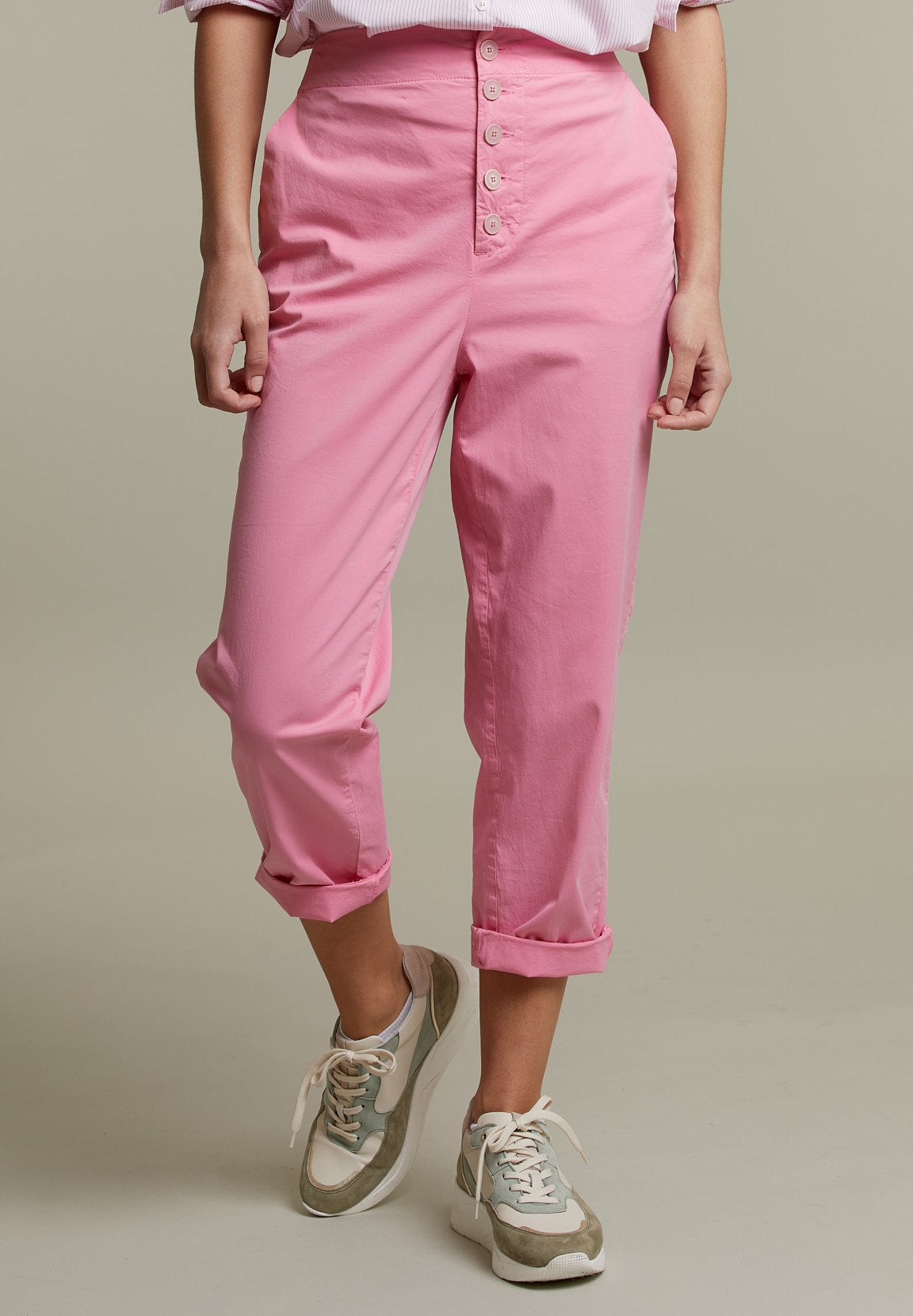 Pink Cropped Cotton Pants - Pink