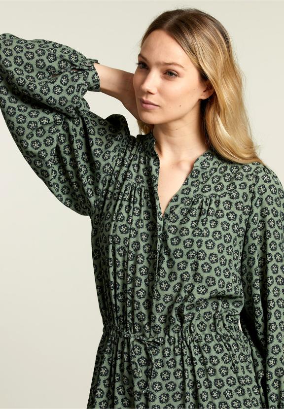 Robe Fantaisie Verte à Col en V - Marron