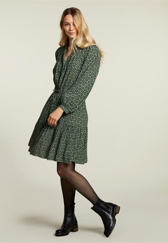 Robe Fantaisie Verte à Col en V - Marron