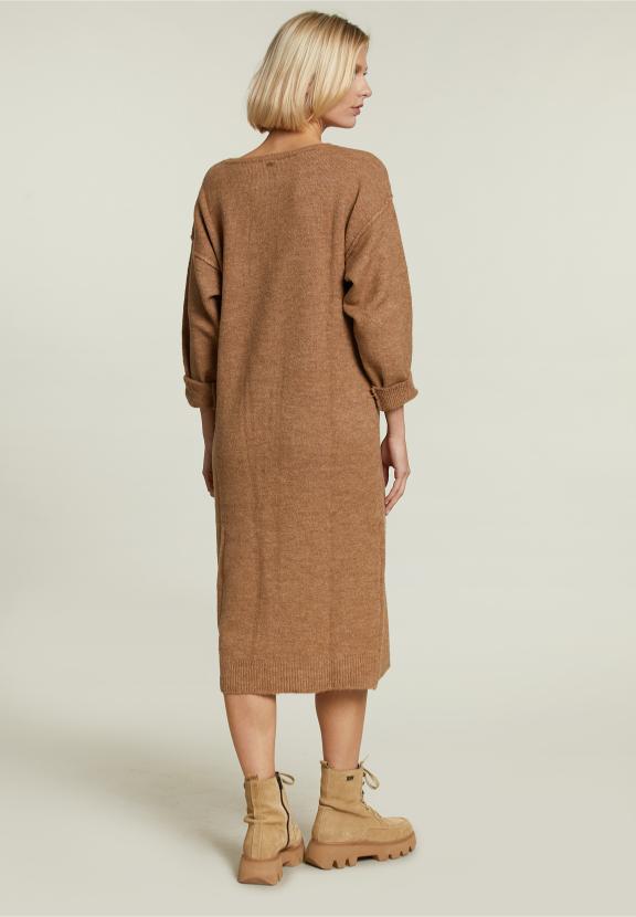 Robe Tricotée Beige à Col Rond - Marron