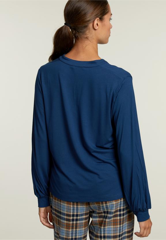 Blauw V-Hals T-Shirt Met Ballonmouwen