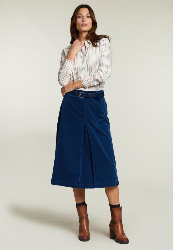 Blauwe Corduroy Midi-Rok