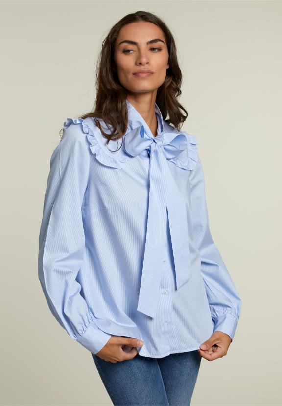 Blauw/Wit Gestreept Shirt Met Strik