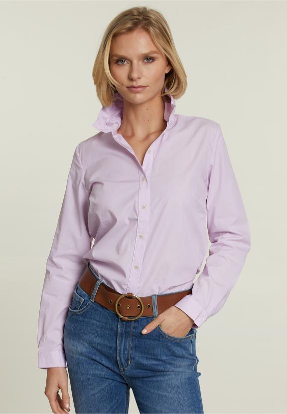 Blouse Rayée Rose à Col Montant