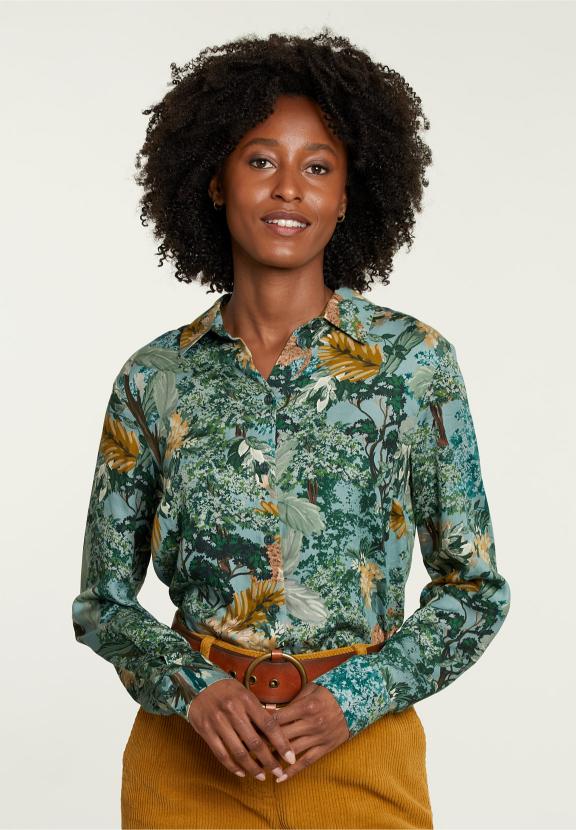 Multi Viscose Blouse Met Knopen - Groen